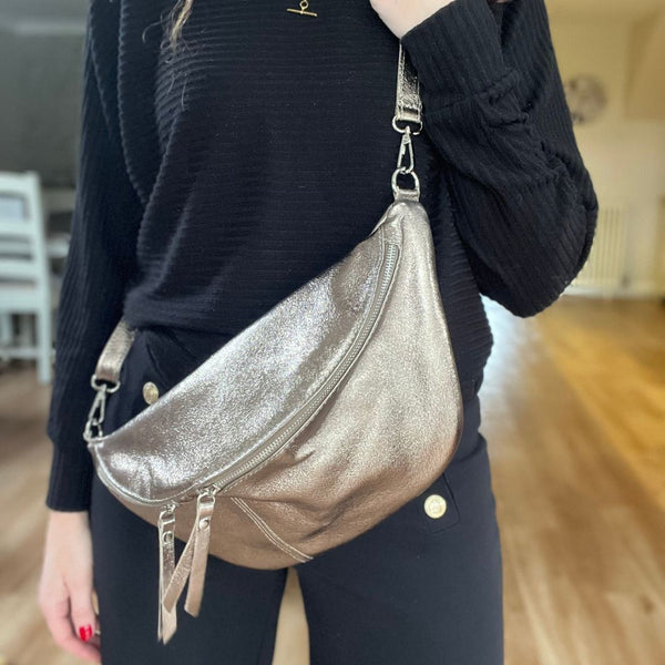 Bronze Leather Large Sling Bag (Silver Hardware)