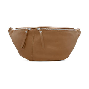 Tan Large Slouchy Leather Sling Bag (Silver Hardware)