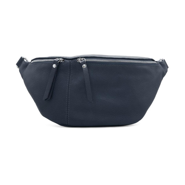 Navy Large Slouchy Leather Sling Bag (Silver Hardware)