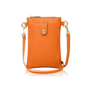 Bright Orange Leather Phone Pouch