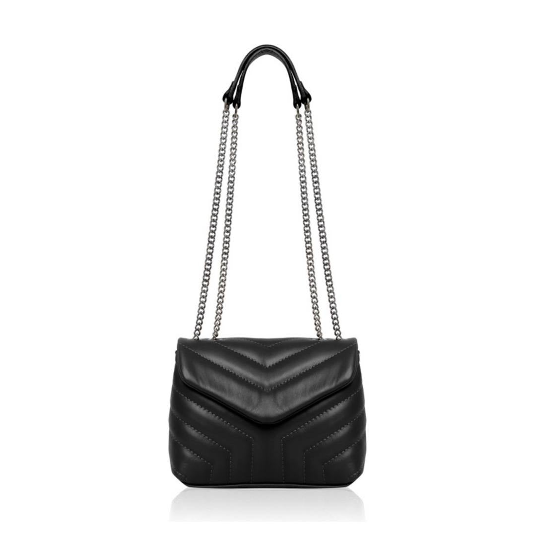 Black Leather Quilted Cross Body Bag Florrie Bird