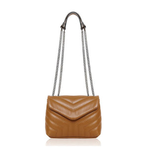Tan Leather Quilted Cross Body Bag