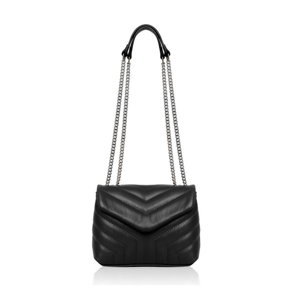 Black Quilted Chain Strap Cross Body Bag