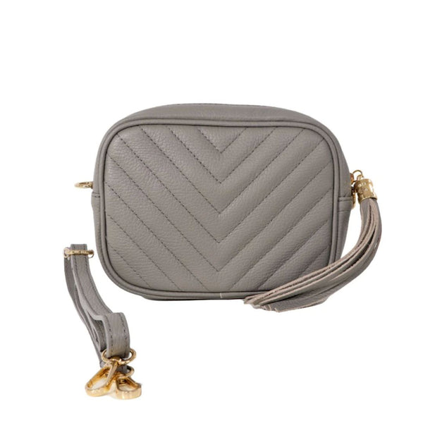 Grey Leather Quilted Tassel Bag