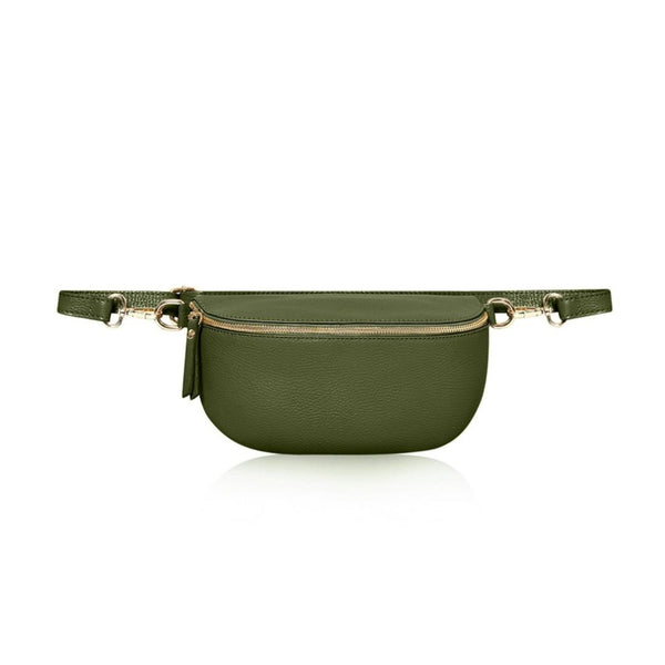 Khaki Green Leather Sling Bag / Bum Bag
