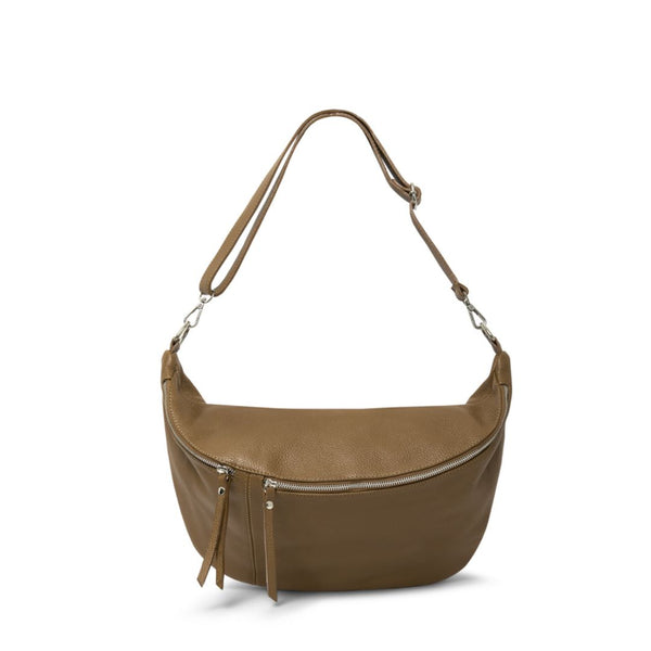 XL Taupe Leather Bum Bag / Sling Bag - Silver Hardware