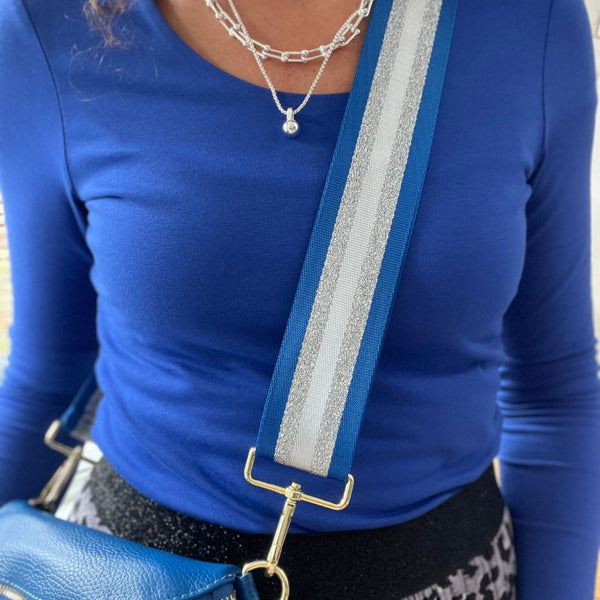 Cobalt Blue & Silver Metallic Stripe Bag Strap