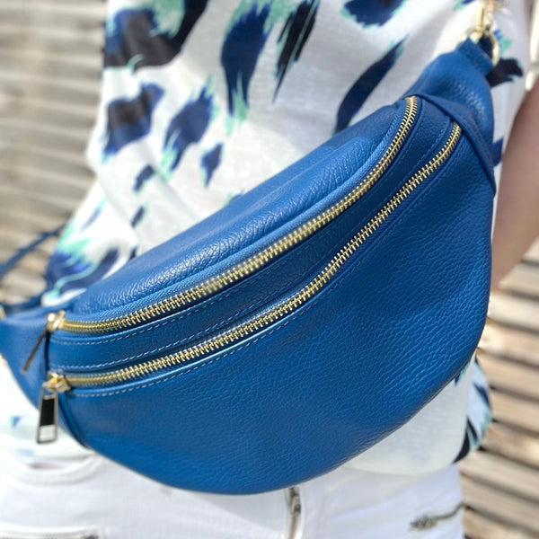 Large Double Zip Royal Blue Bum Bag | Sling Bag