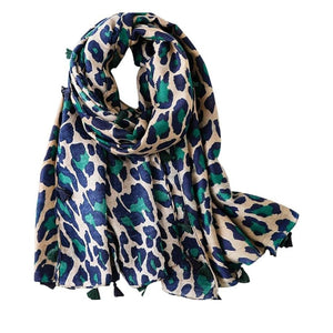 Blue & Green Leopard Print and Star Scarf