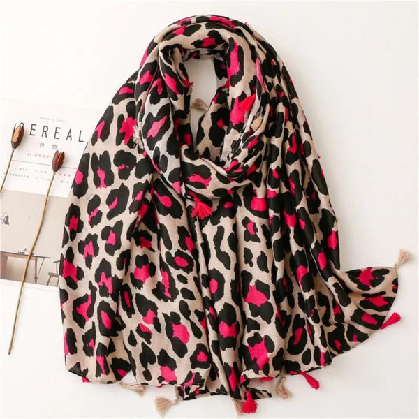 Pink Leopard Print and Star Scarf