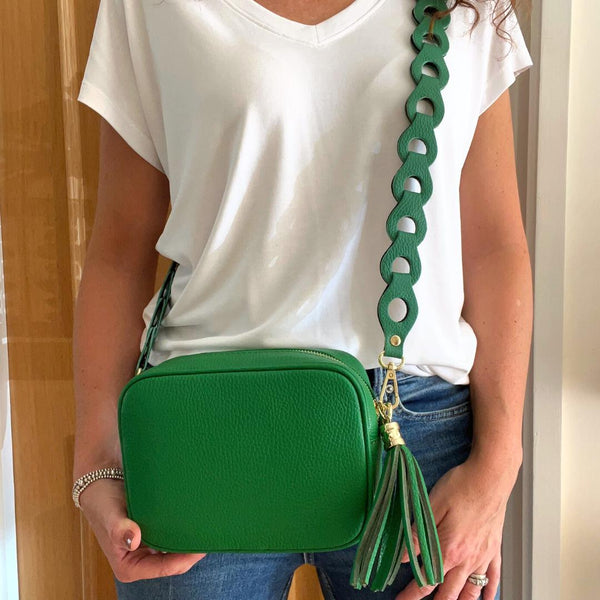 Green Leather Woven Strap Crossbody Bag – Highstreet Outlet UK