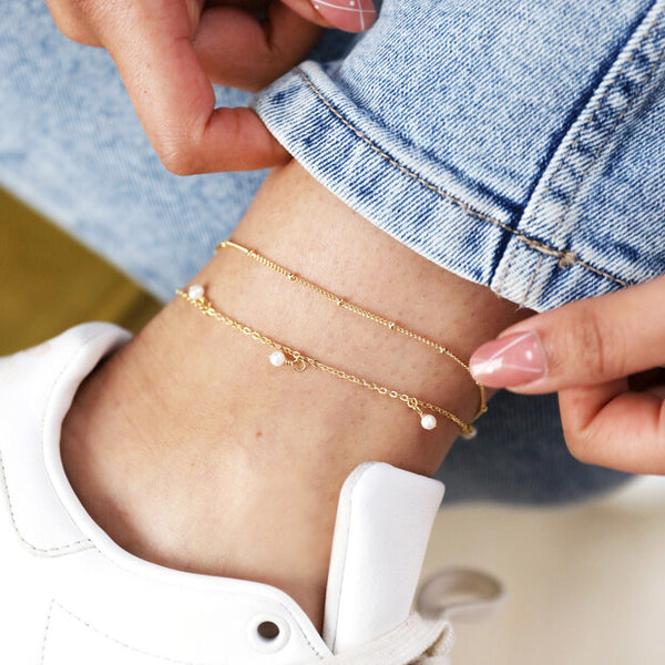 Gold Pearl & Chain Anklet
