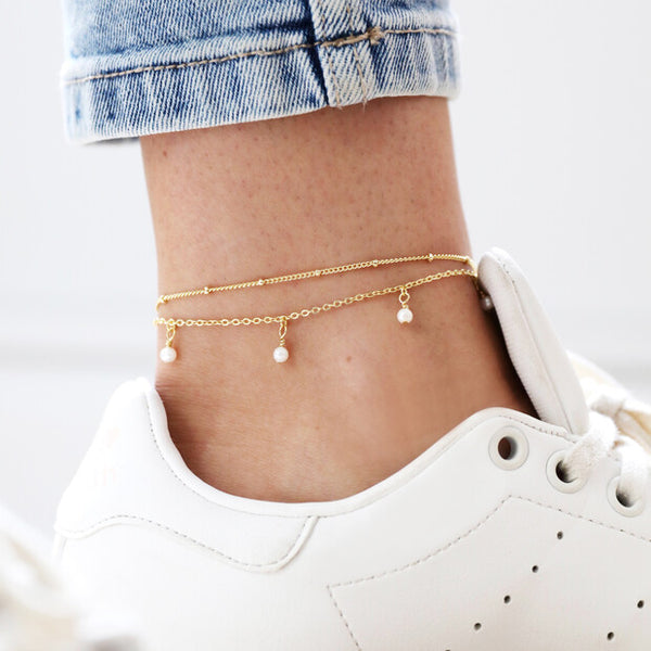 Gold Pearl & Chain Anklet