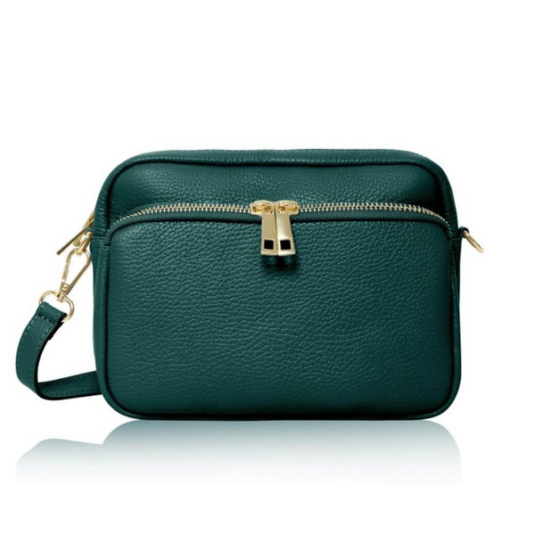 Teal Leather Cross Body Bag Double Pocket Italian Leather Bag Florrie Bird