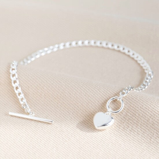 Silver Toggle & Heart Charm Bracelet