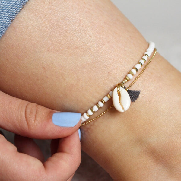 White Beaded Shell Charm Anklet