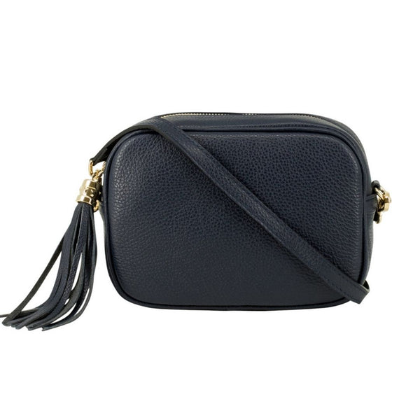 Classic Navy Leather Cross Body Bag With Leather Strap