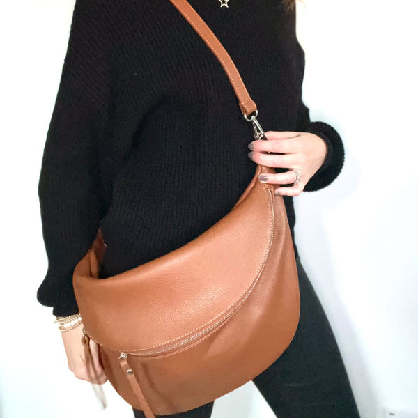 XL Slouchy Tan Leather Bum Bag / Sling Bag