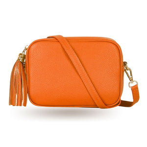 bright orange leather cross body bag