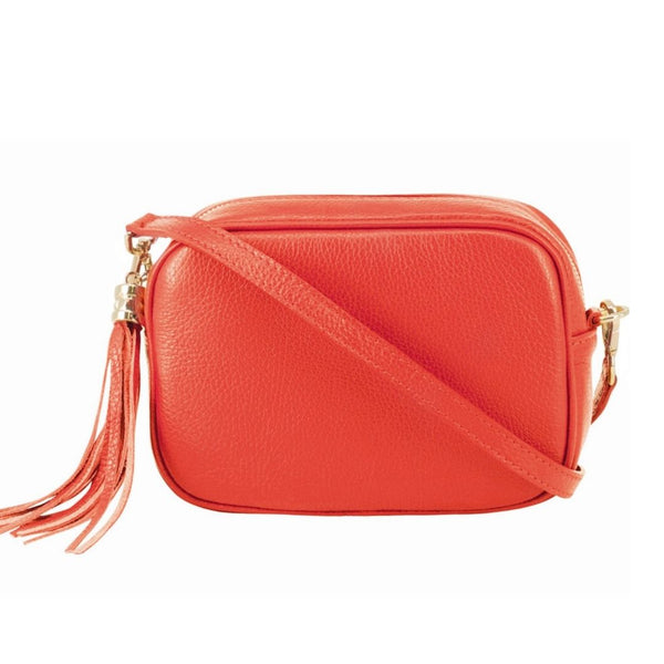 Coral Pink Leather "Florrie" Cross Body Tassel Bag