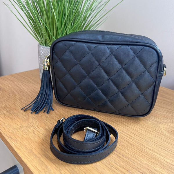 Black Florrie Quilted Bag With Tassel