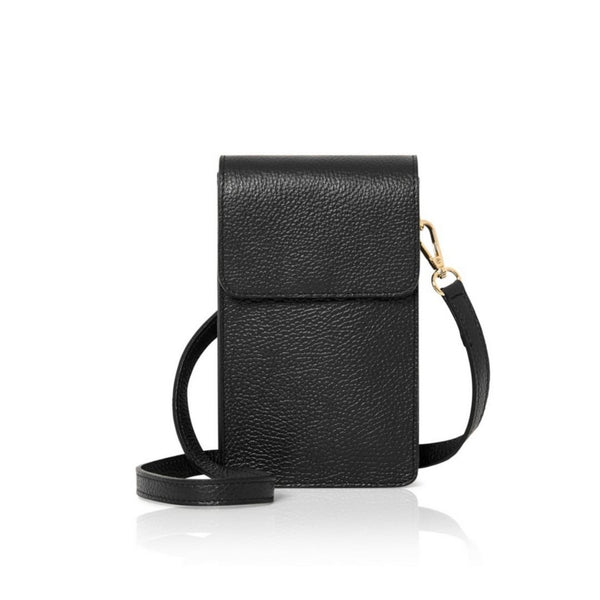 Black Leather Smart Phone Cross Body Bag