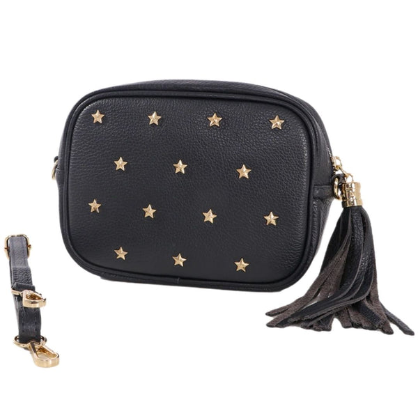 Black & Gold Star Leather "Florrie" Tassel Bag