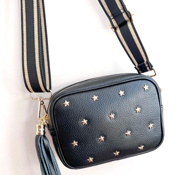 Black & Gold Star Leather "Florrie" Tassel Bag