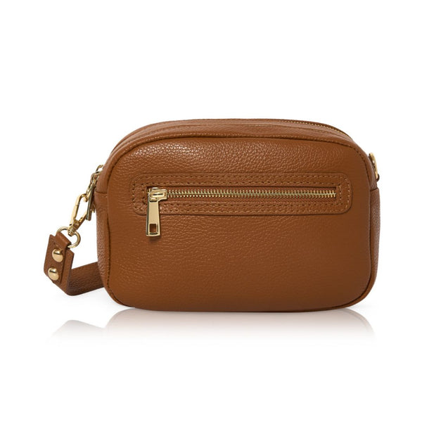 Dark Tan "Lexi" Cross Body Bag leather double zip bag