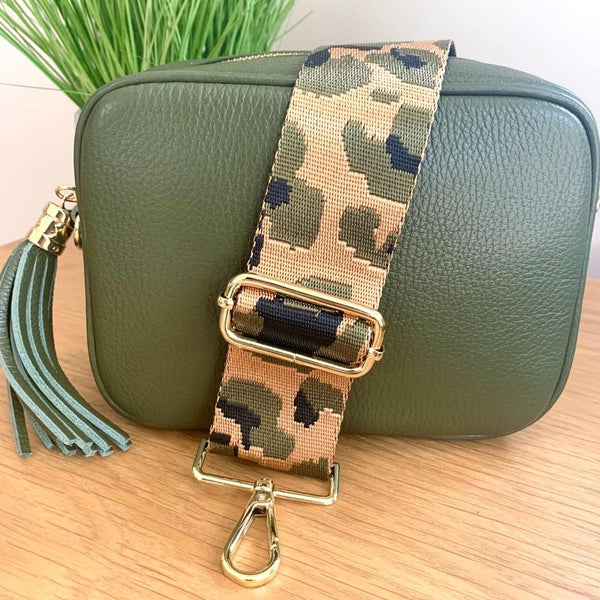 Khaki Green | Olive Leather "Florrie" Cross Body Tassel Bag