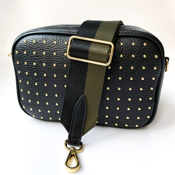 Studded black leather crossbody bag - BO331MA - Cuadra Shop
