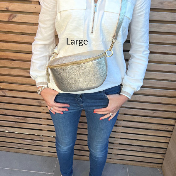 Gold Leather Sling Bag / Bum Bag - Back in stock