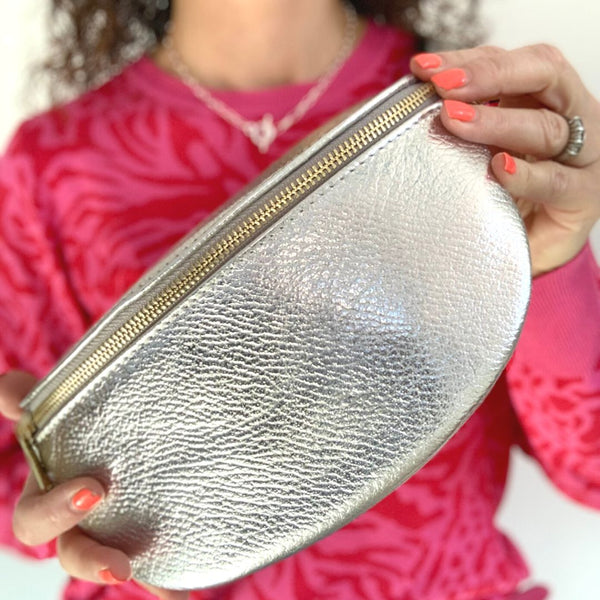 Silver Leather Sling Bum Bag