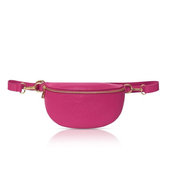 Fuchsia Pink Leather Waist Belt Bag