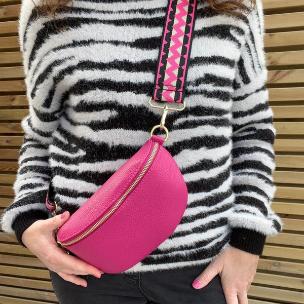 Fuchsia Pink Leather Waist  Belt / Bum Bag