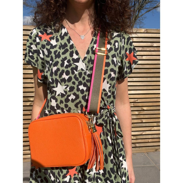 Bright Orange Leather "Florrie" Cross Body Tassel Bag
