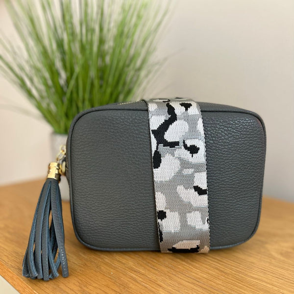 Grey & Silver Cheetah Print Bag Strap
